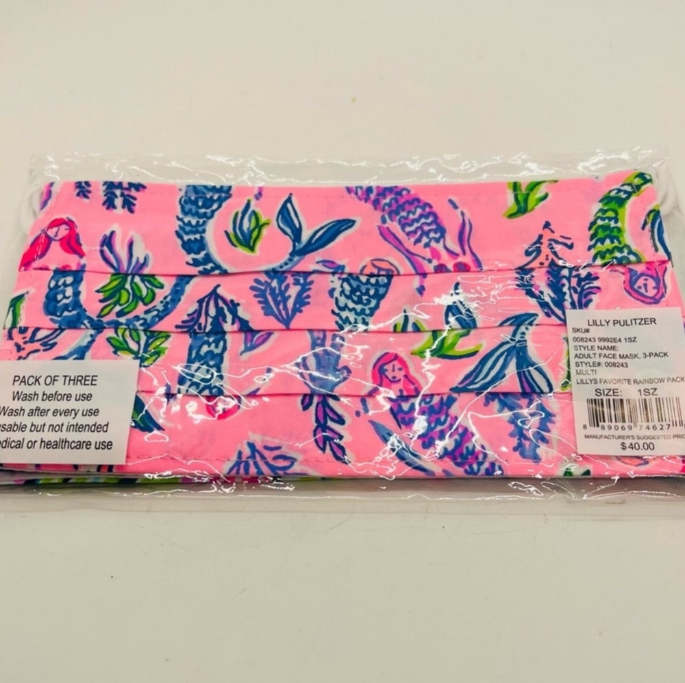 NWT Lilly Pulitzer Three Pack Face Masks Lilly’s Favorite Rainbow Pack